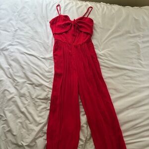 Tie-Front Red Spaghetti-Strap Jumpsuit